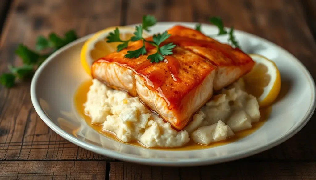 salmon and mashed potatoes​
